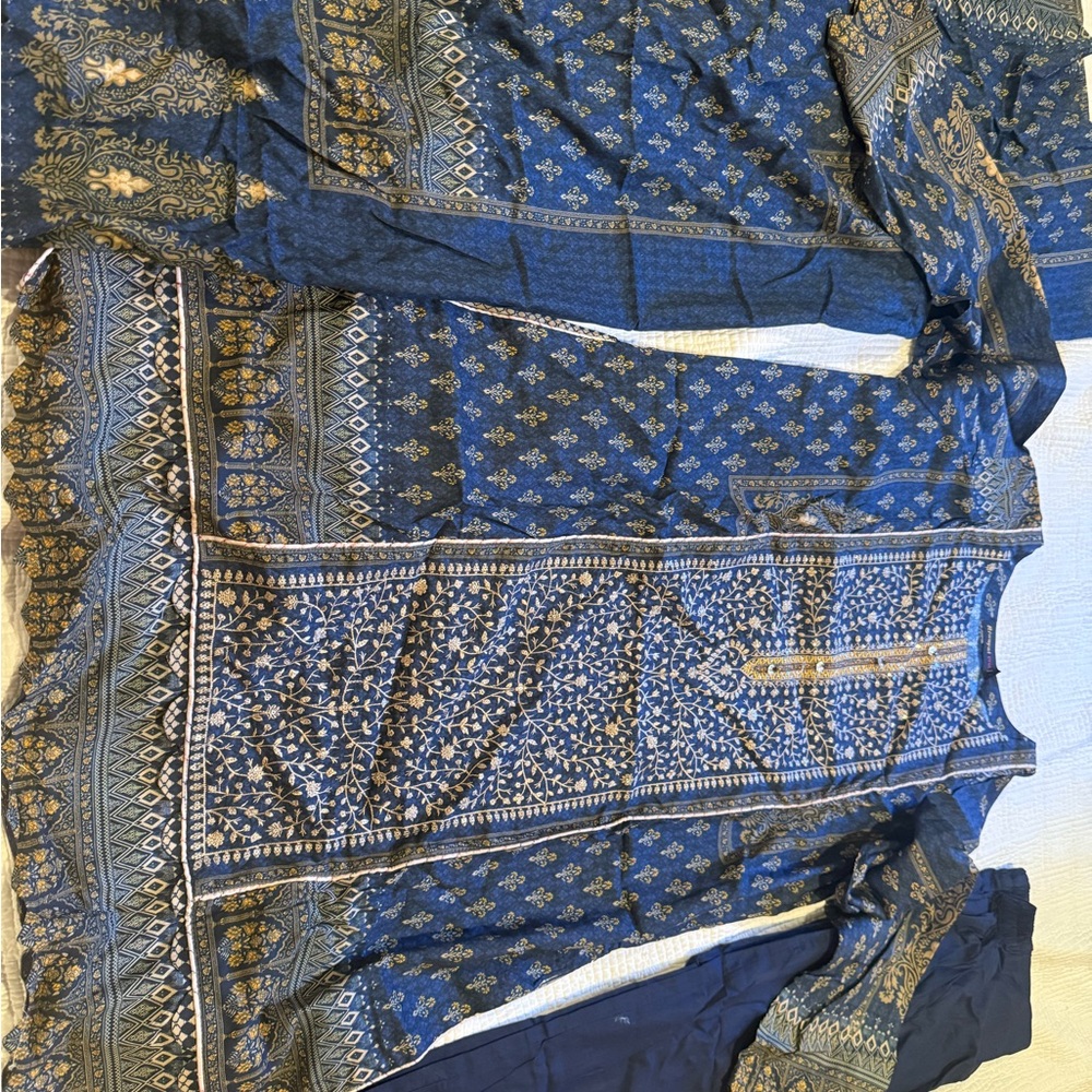Blue and Gold Patterned Dress